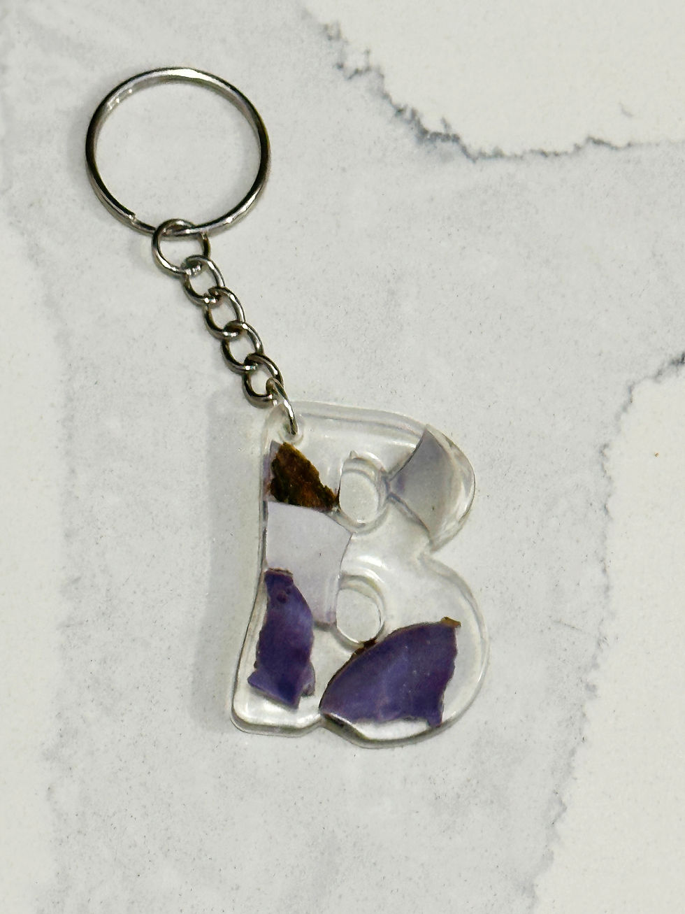 Letter "B" Handmade Resin Keychain with Nature and Crystals or Gemstones