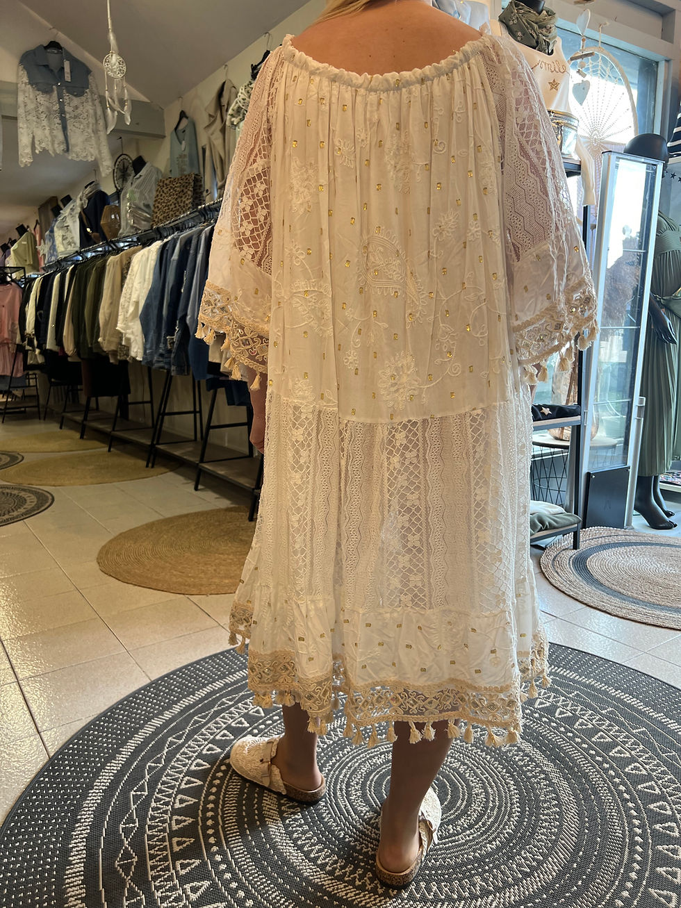 Miniature : Robe avec dentelle et filaments dorés