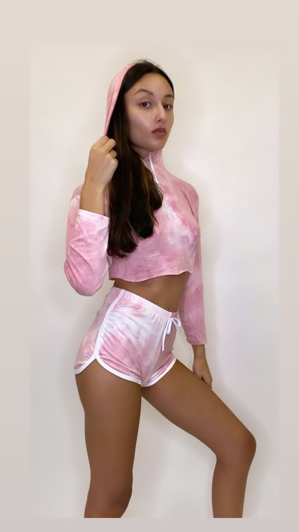 Thumbnail: Women's Outfit Tie Dye Long Sleeve Hoodie and Shorts Two Piece Set