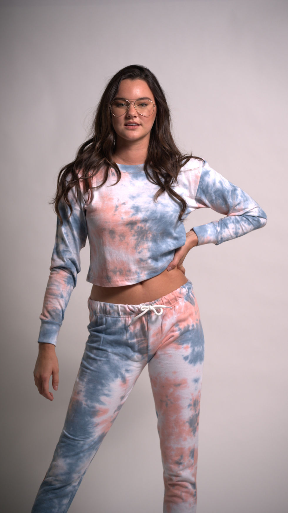 Thumbnail: Orange and Light Blue Tie Dye Set long Sleeve Top and Joggers Cotton