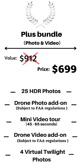 Pricing table for bundled real estate photography and videography services in Los Angeles.