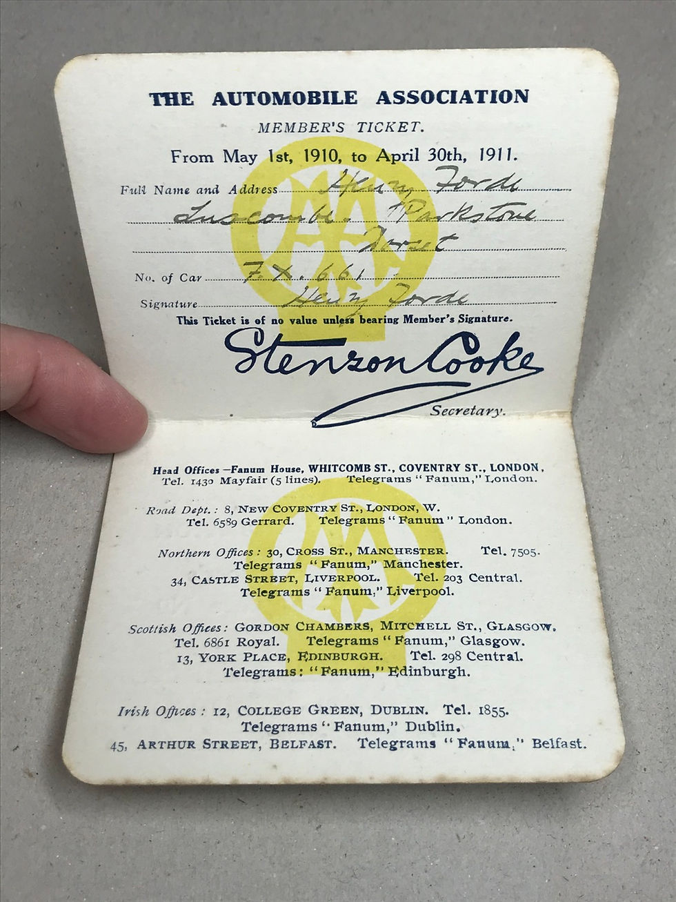 1910 AA Membership card