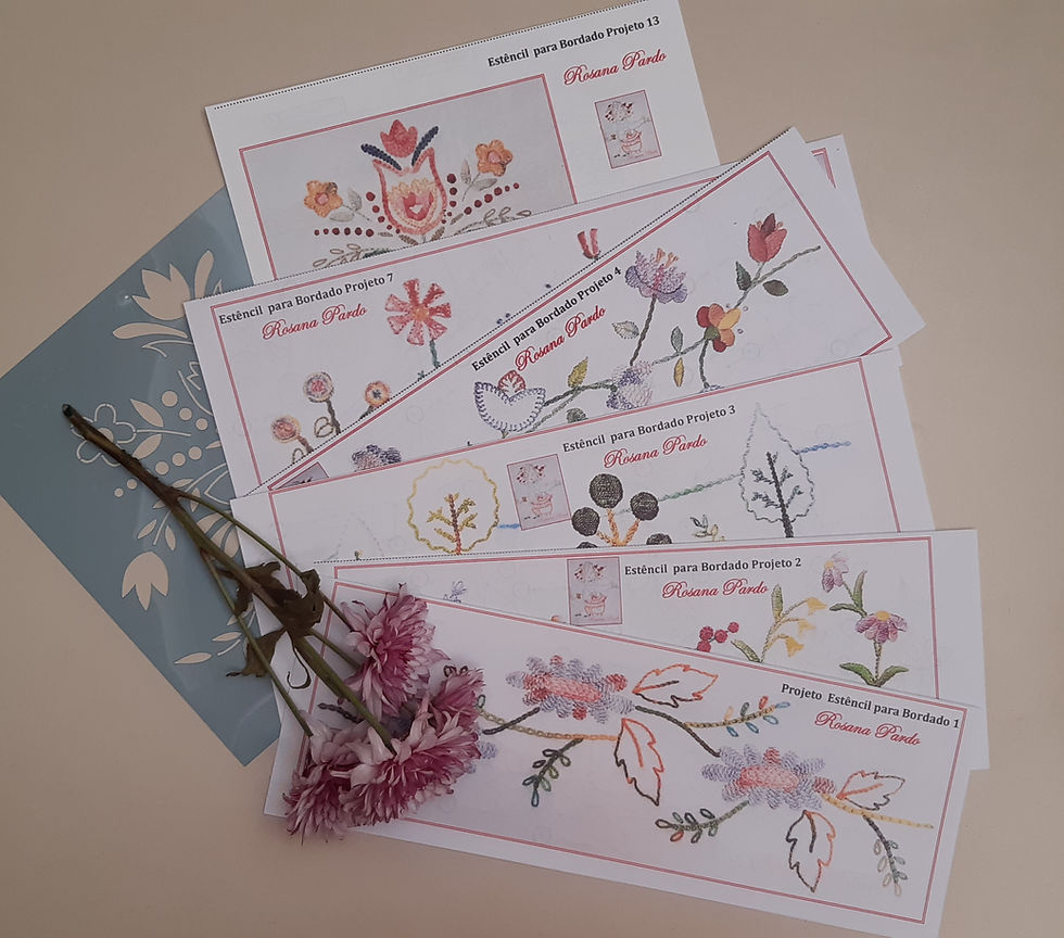 Kit de estênceis para Bordado, Coleção Flores