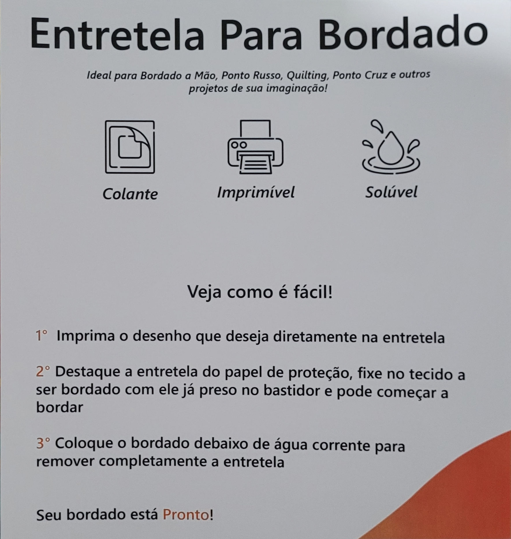 Entretela colante, imprimível e solúvel, para bordado (uma unidade)