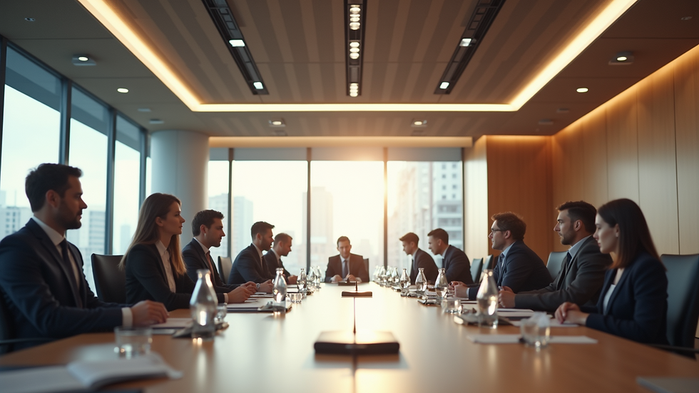 Wide angle view of a public procurement meeting room