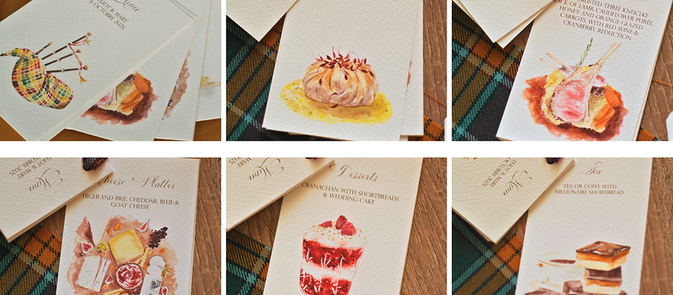 menu illustré d'un mariage à l'aquarelle