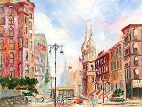 New York Fifth Avenue, (c. 1925), 12 x 16 Oil on Canvas by Gail Ingis