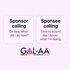 Sponsor and sponsee calling messages with humorous text on a light purple background. GaL-AA logo below in rainbow colors.