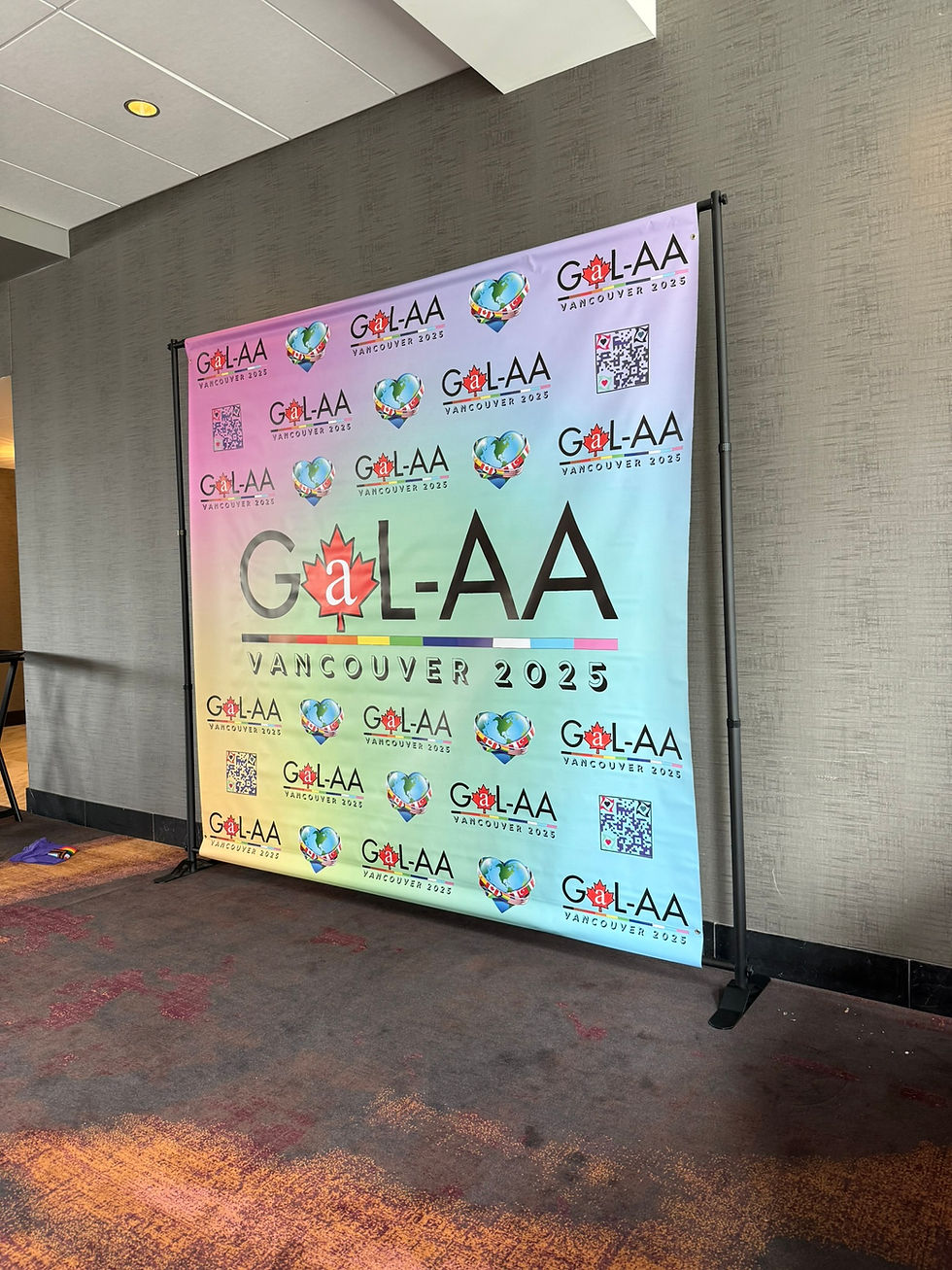 Photo of GaL-AA logo backdrop for photo taking