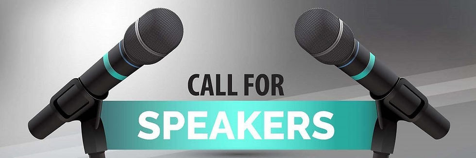 Image of two microphones and text that reads call for speakers