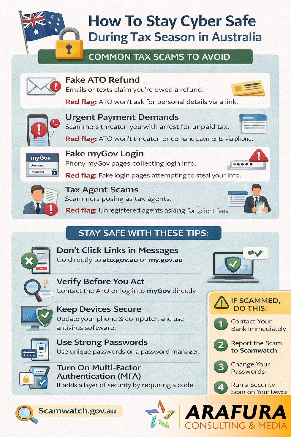 infographic to help people stay safe from scammers during tax season.