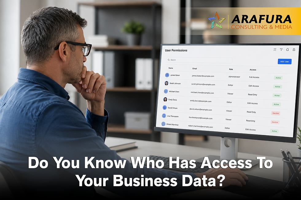 Business owner reviewing user access permissions on a workplace computer.