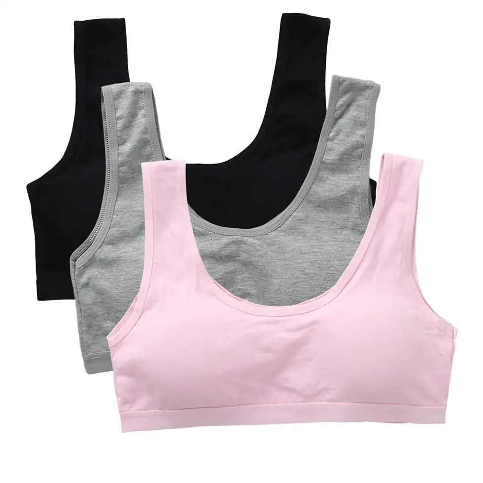 Miniatura: 3 Pack Girls Cotton Sports Training Bras Solid Color Crop Tops