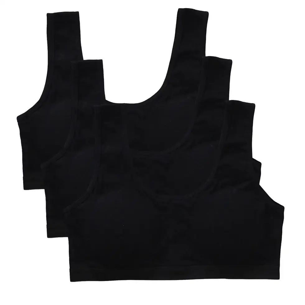 Miniatura: 3 Pack Girls Cotton Sports Training Bras Solid Color Crop Tops