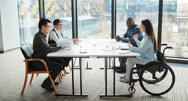 Corporate business management team discussing health and safety policy design for ISO 45001 certification