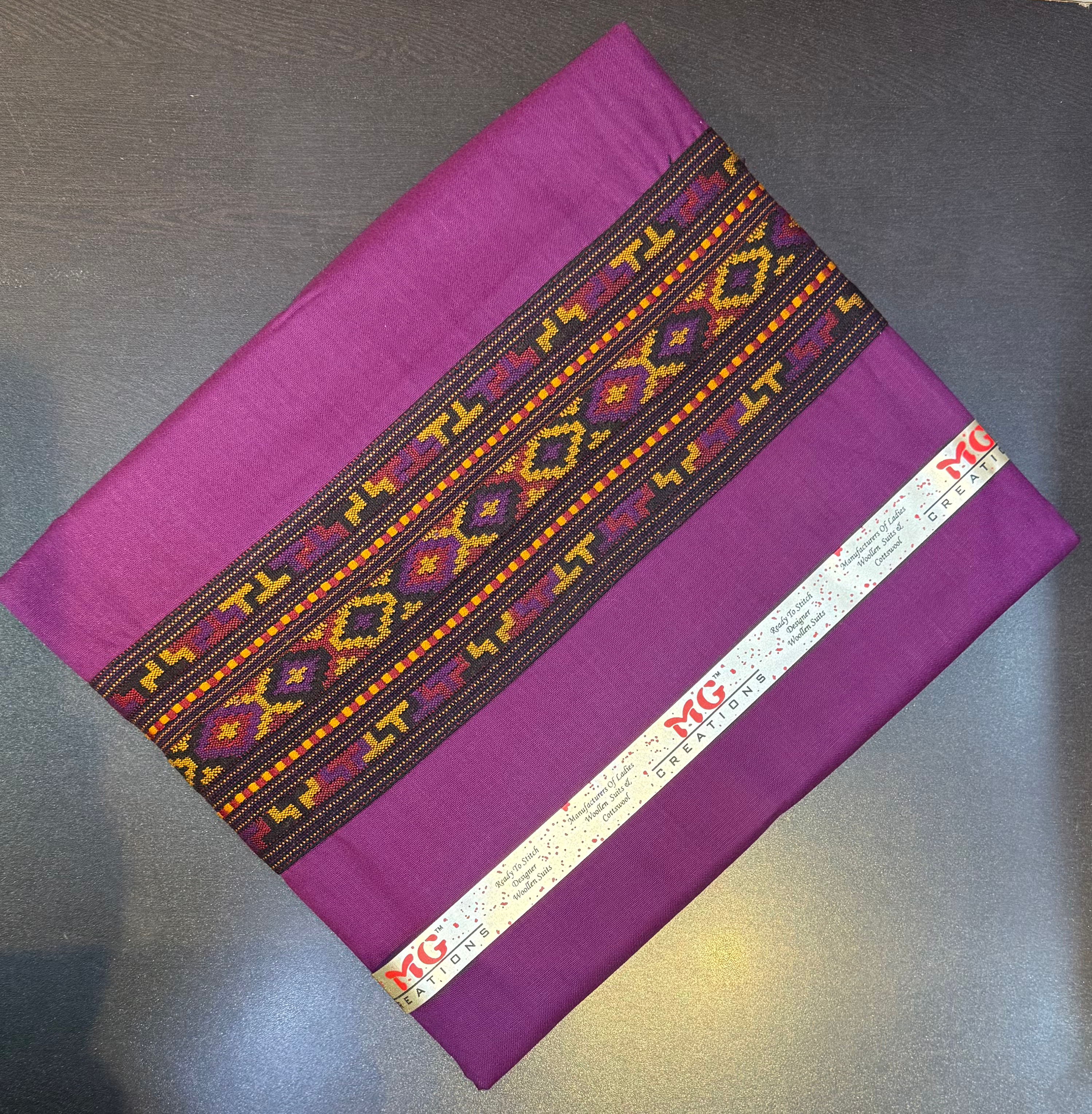 Himachali Suits Fabric with Kullu Weaved Boarder (Purple K4)