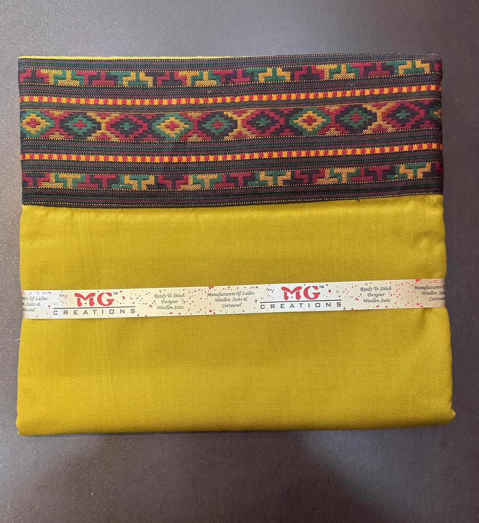 Thumbnail: Himachali Suits Fabric with Kullu Weaved Boarder (Lemon K2)