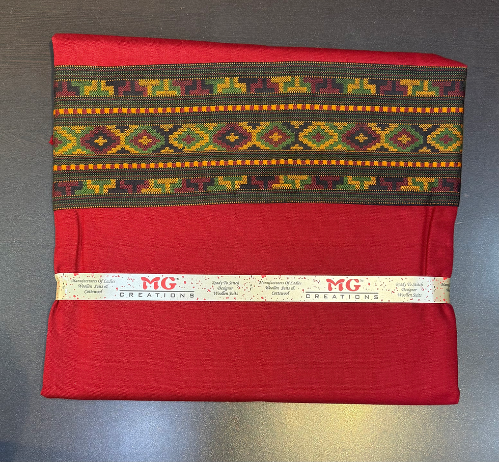 Thumbnail: Himachali Suits Fabric with Kullu Weaved Boarder (Maroon K3)