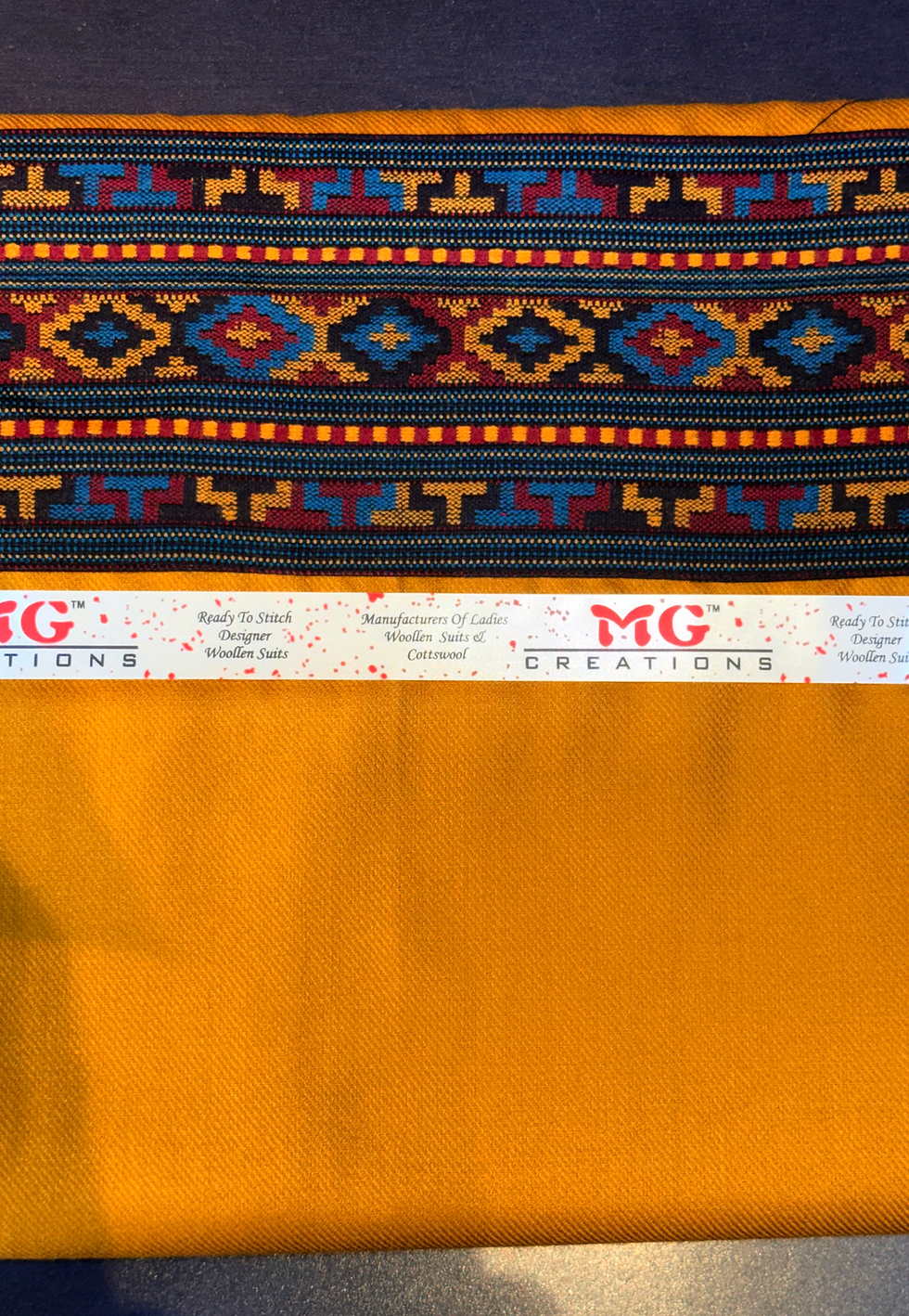 Thumbnail: Himachali Suits Fabric with Kullu Weaved Boarder (Mustard K2)