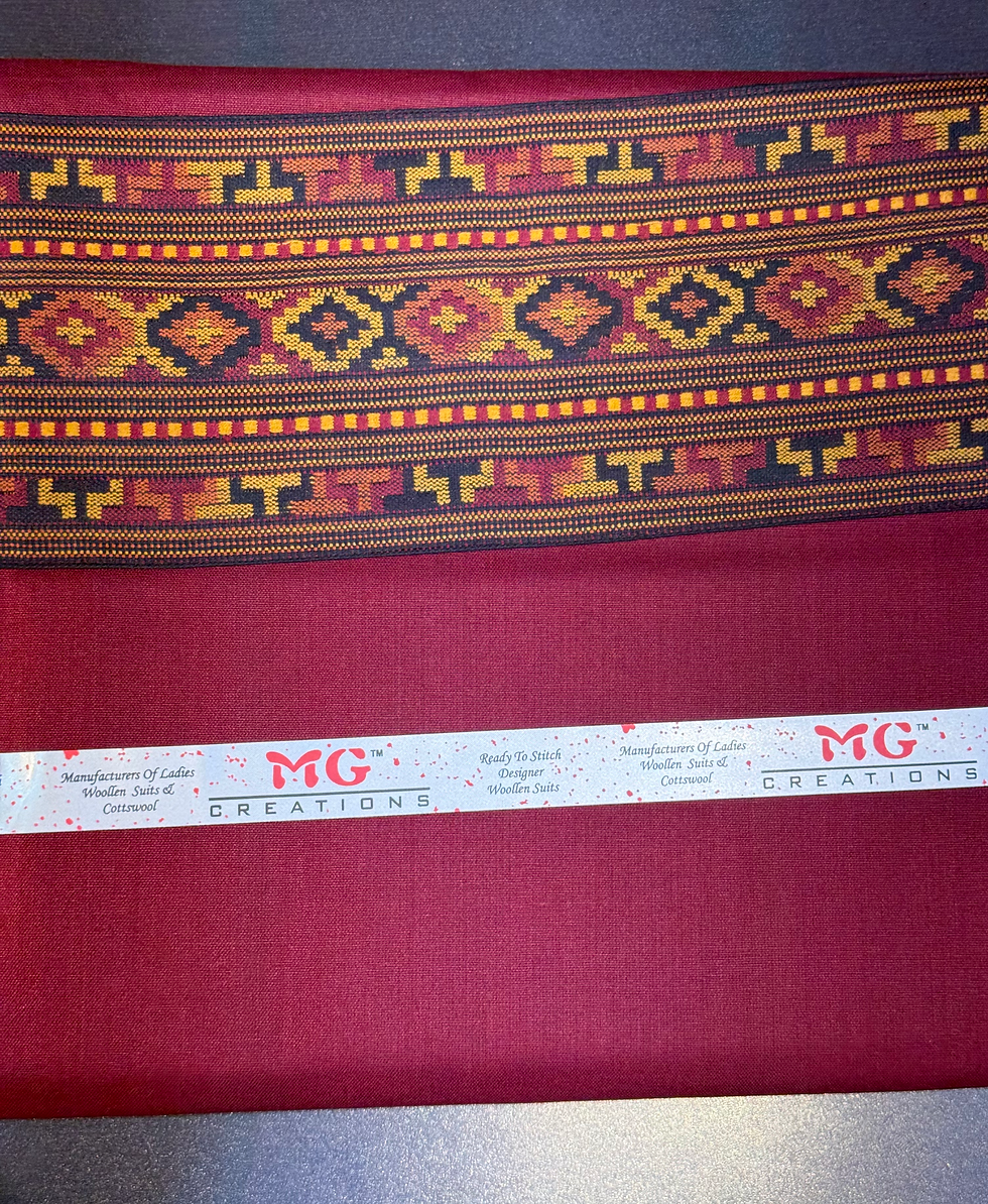 Thumbnail: Himachali Suits Fabric with Kullu Weaved Boarder (Maroon K1)