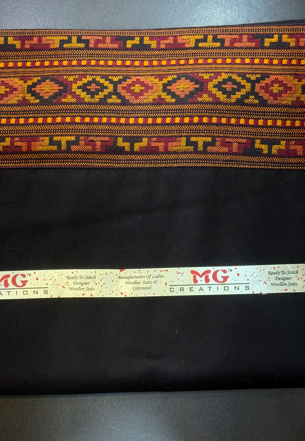 Thumbnail: Himachali Suits Fabric with Kullu Weaved Border (Black K1)