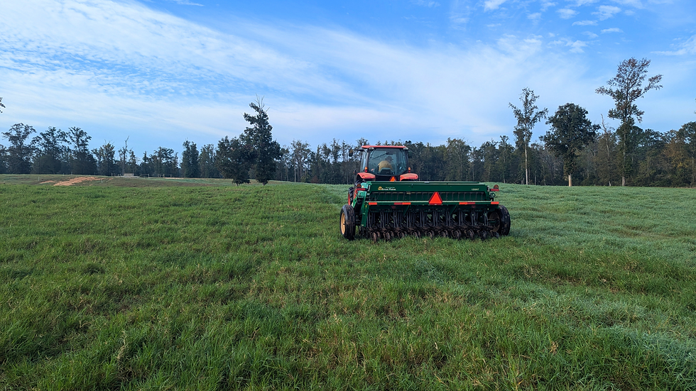 Range Boss Daniel Nicholson practicing no-till seeding, a farming technique that leaves natural habitats undisturbed.