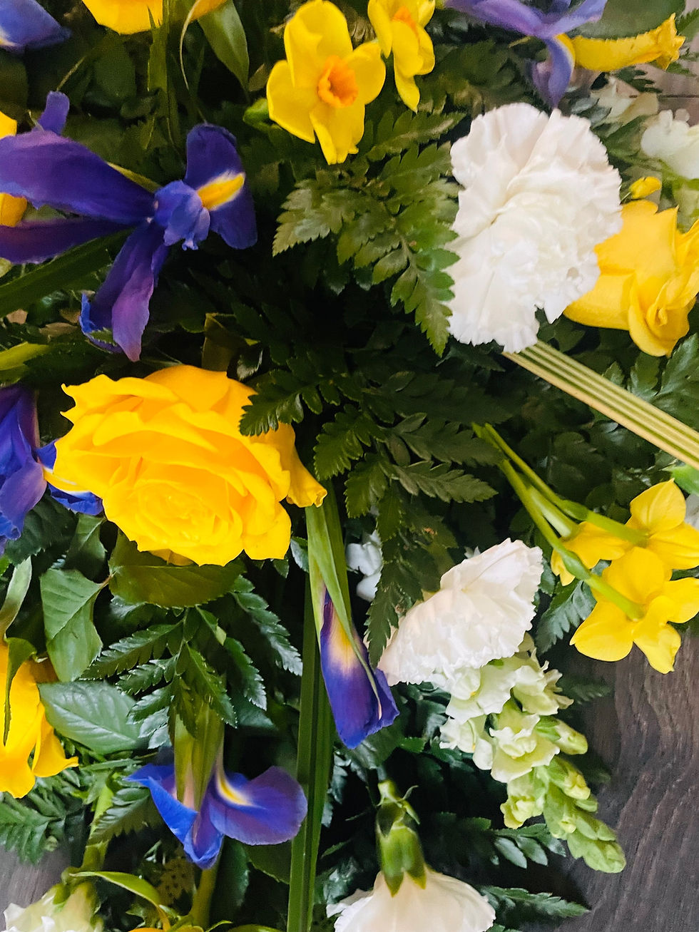 Thumbnail: Teardrop Spray with Iris and yellow Roses