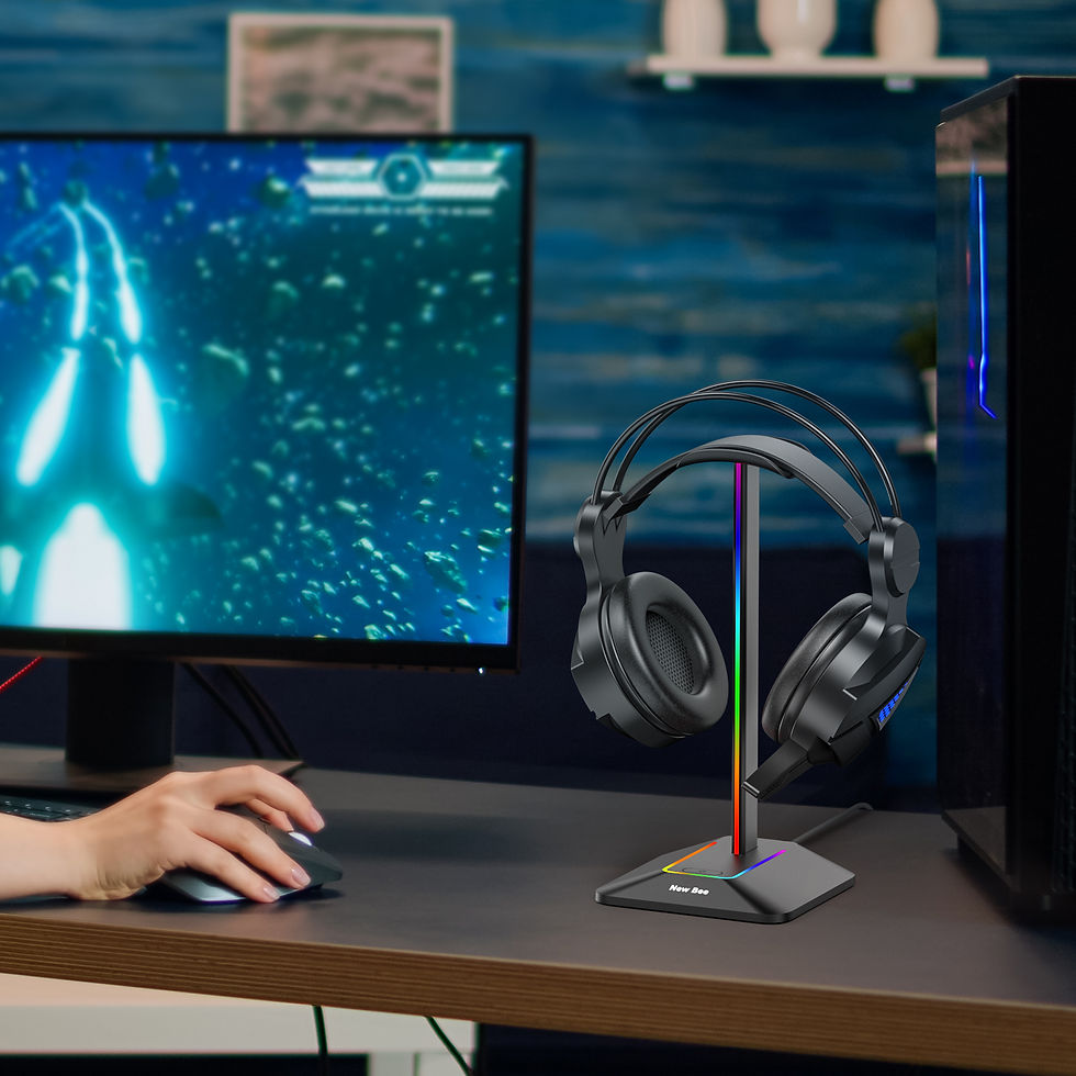 Thumbnail: New Bee Z8 RGB Headphones Stand Holder with 2 USB Ports Desk Gaming Headset Cool