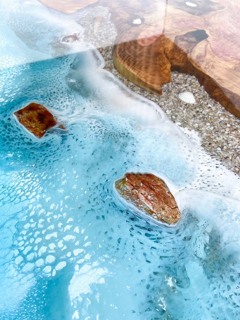 Thumbnail: Ocean Wave Effect Epoxy Dining Table - Olive Wood