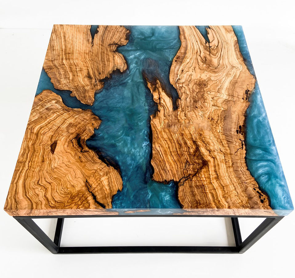 Thumbnail: Metallic Turquoise Coffee Table - Olive Wood