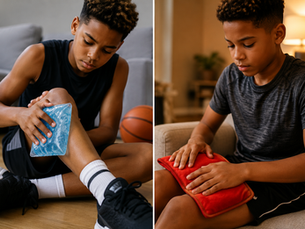 Young athlete using heat and ice on an injury