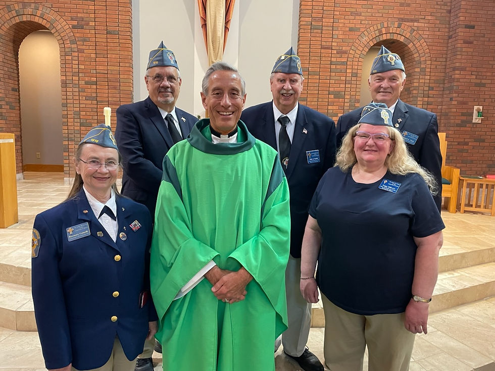 Photo taken after Mass: Rose Connolly, Charlie Jiardina, Fr Joe Malloy, Dale Smith  Pat Noel and Peggy Billhartz