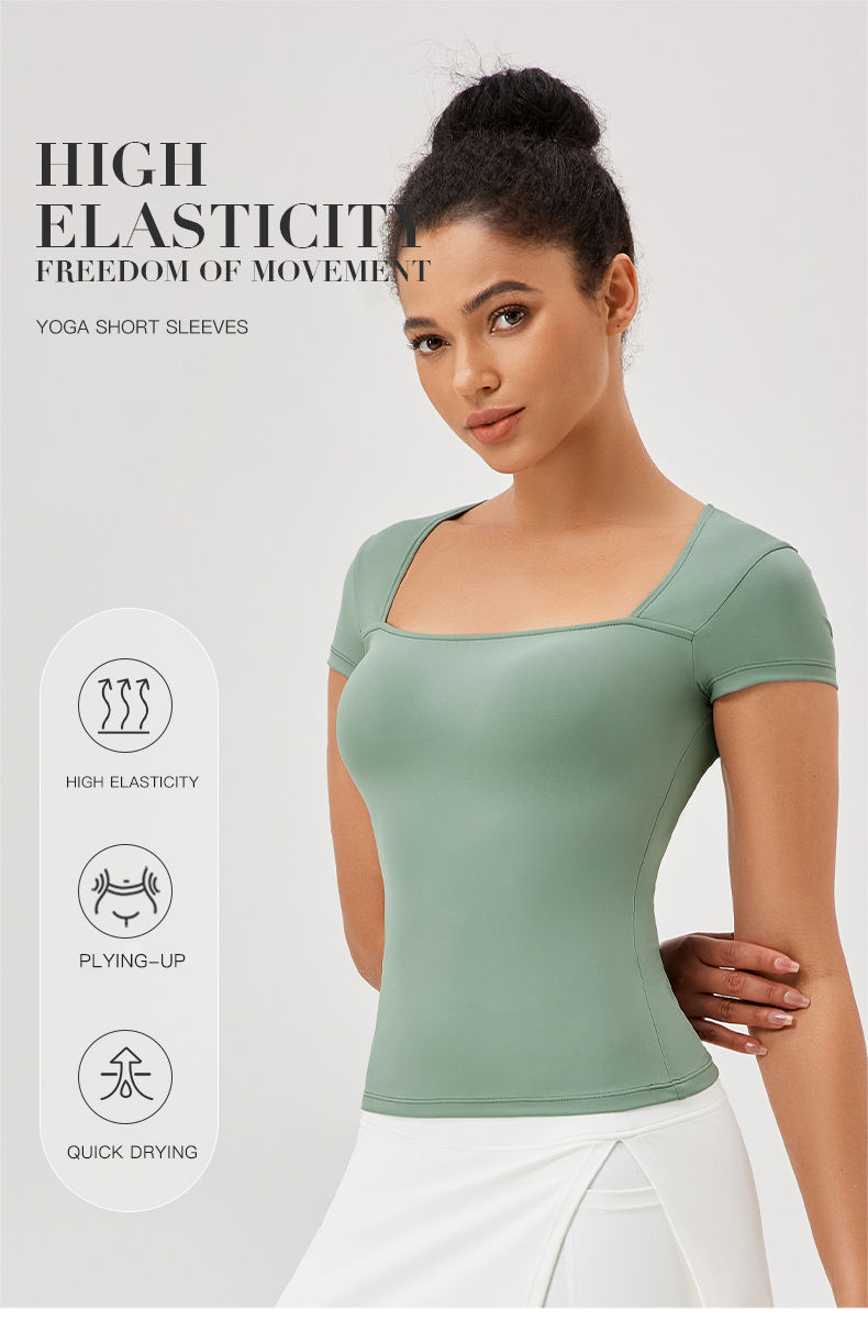 Thumbnail: Yoga Tops Women Gym Training Sport Tops Quick-Dry Yoga Shirts Short-sleeved Outd