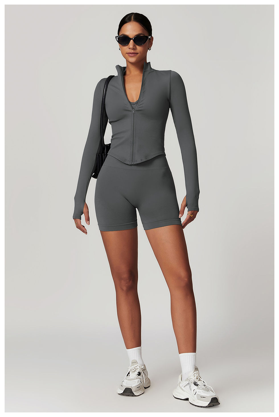 Thumbnail: Zipper Jacket Women Crop Tops Yoga T-shirts Solid Sports Top Long Sleeve Running