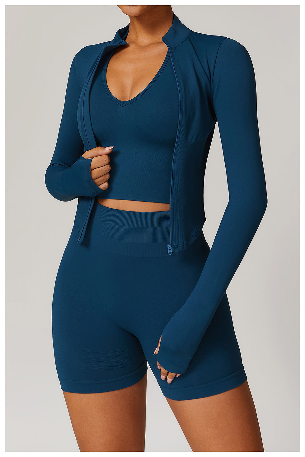 Thumbnail: Zipper Jacket Women Crop Tops Yoga T-shirts Solid Sports Top Long Sleeve Running