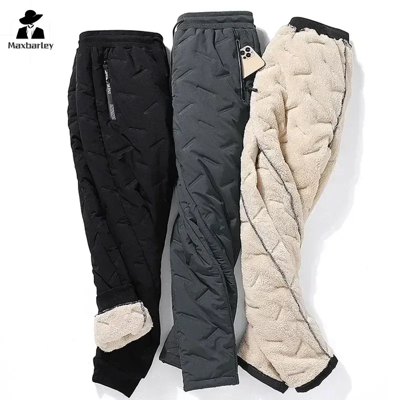 Thumbnail: Winter Down Cotton Pants Men's Casual Waterproof Zipper Pocket Thickened Wool Wa
