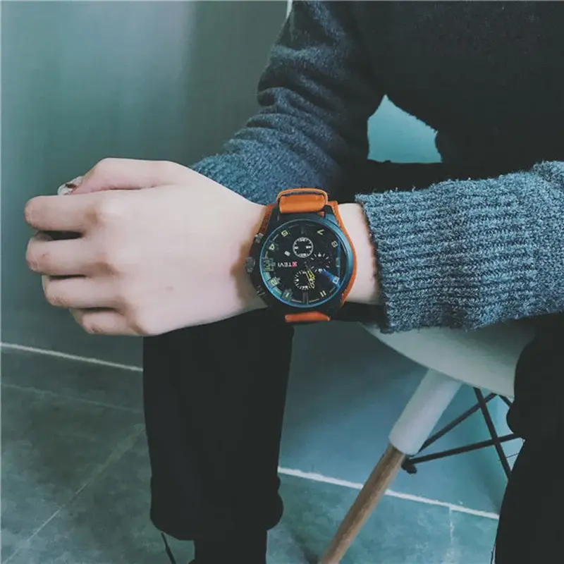 Thumbnail: Retro Men's Watches High-end Luxury Man Watch PU Leather Strap Date Business Qua