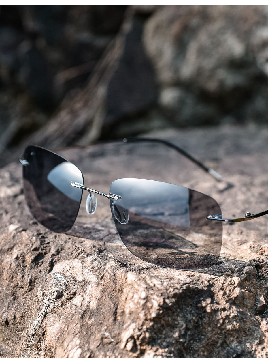 Thumbnail: CAPONI Square Sun Glasses For Men Photochromic Polarized Rimless Sunglasses Clas
