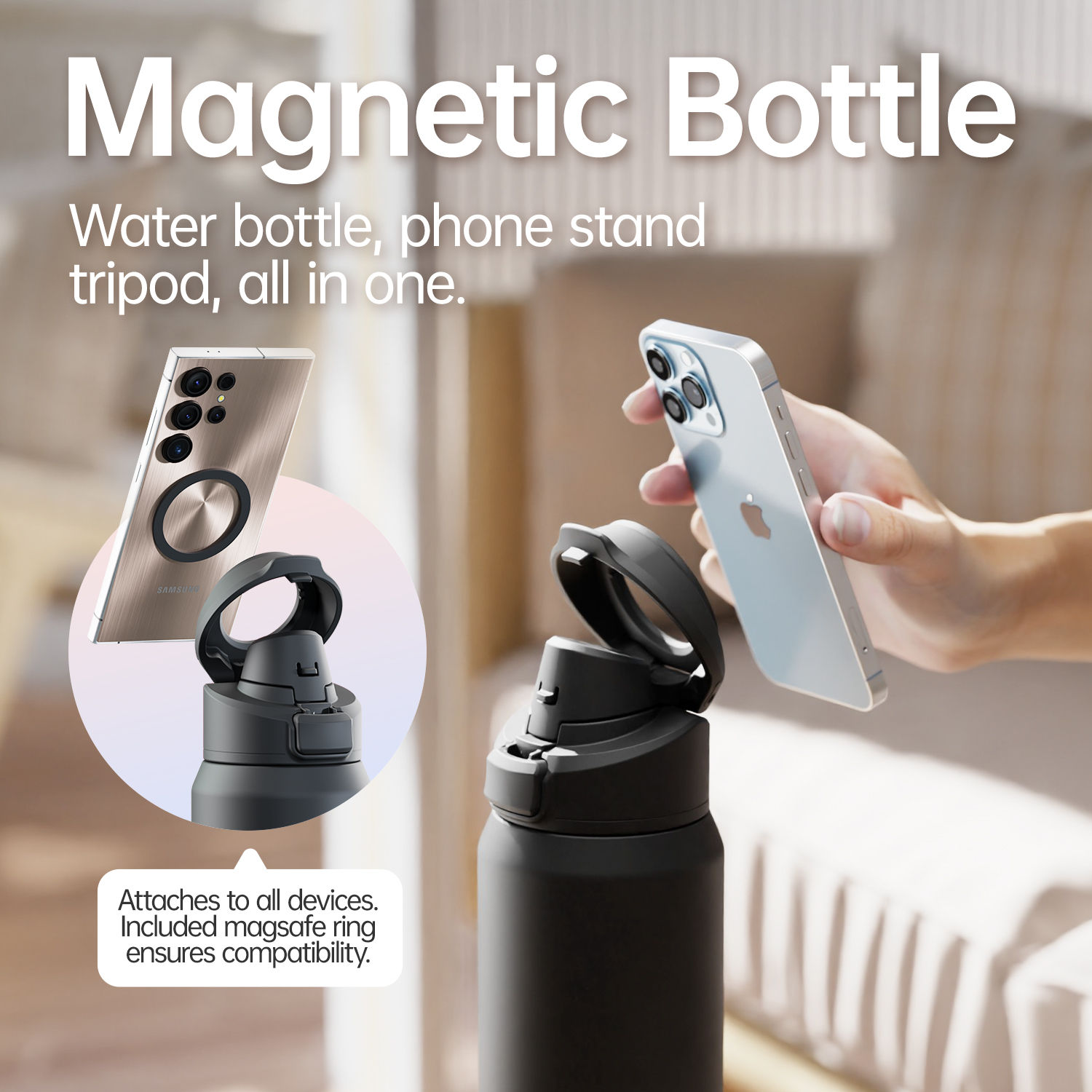 Fjbottle Magnetic Thermos Stainless Steel Sports Water Bottle with Magnetic Phon