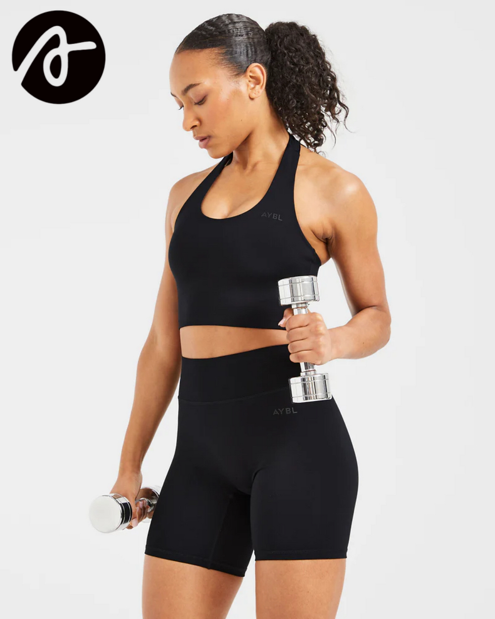Thumbnail: AYBL Waist-Cinching Halter-Neck Yoga Top Yoga Fitness Set, Gym Shorts, and Pilat