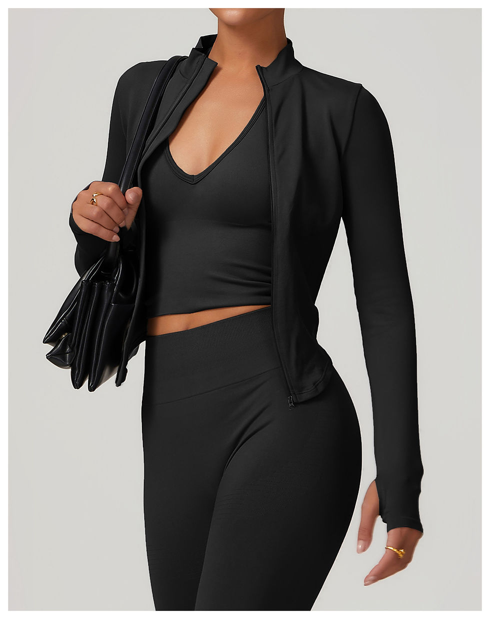 Thumbnail: Zipper Jacket Women Crop Tops Yoga T-shirts Solid Sports Top Long Sleeve Running