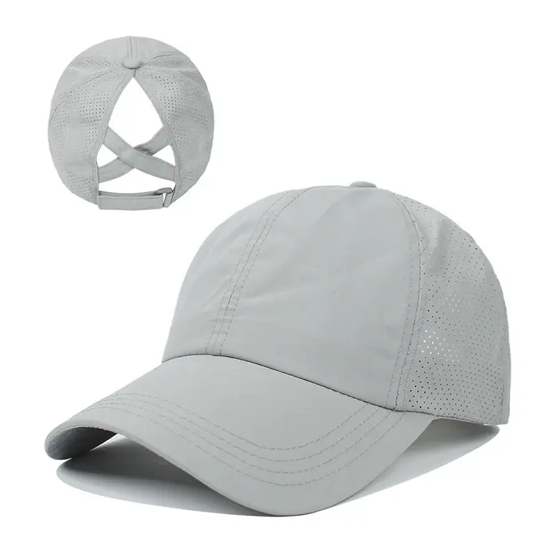 Thumbnail: Women Summer Baseball Cap Solid Color Cross Ponytail Hat Quick-Drying Half-Hollo