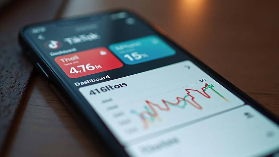 Close-up view of a smartphone screen showing TikTok analytics dashboard