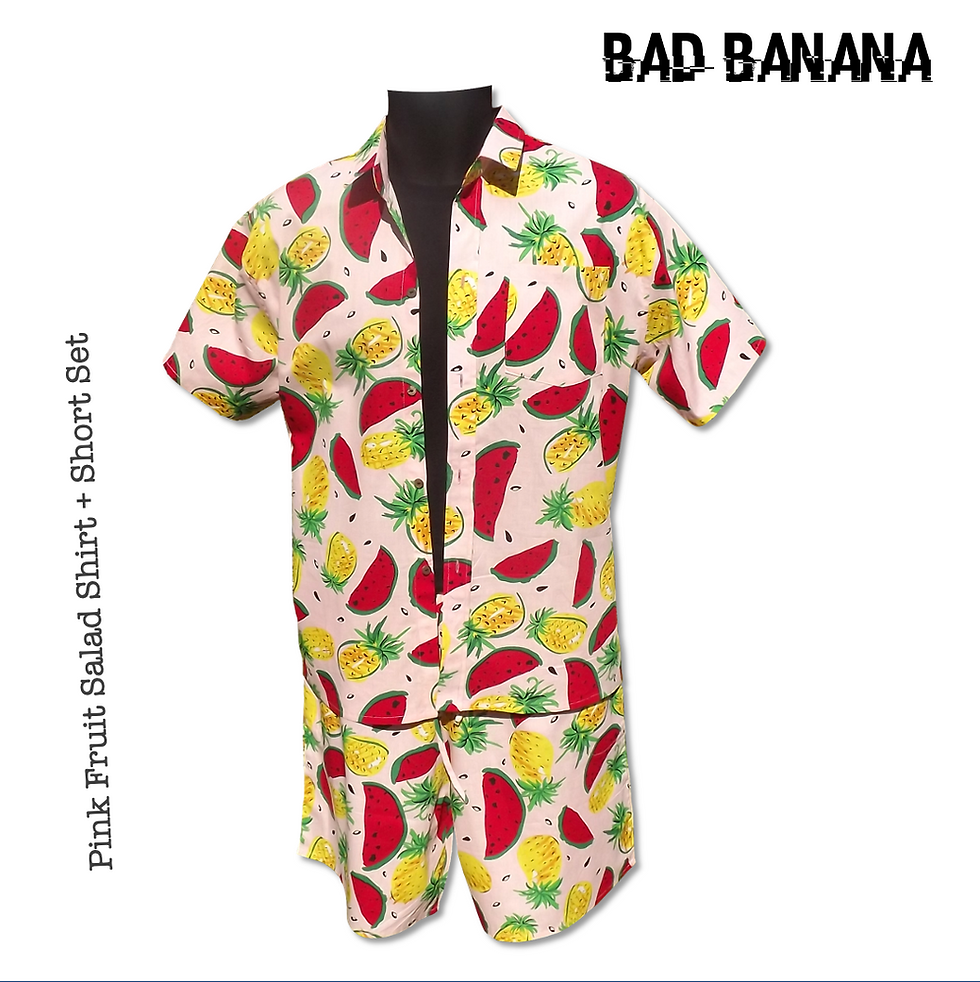 Thumbnail: Mens Festival, Mens Rave Outfit - Pink Fruit Cocktail Shirt + Bucket Hat