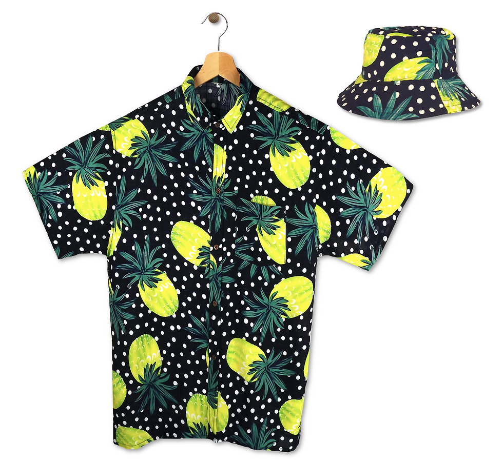 Thumbnail: Mens Festival, Mens Rave Outfit - Blue Pineapple Shirt + Bucket Hat