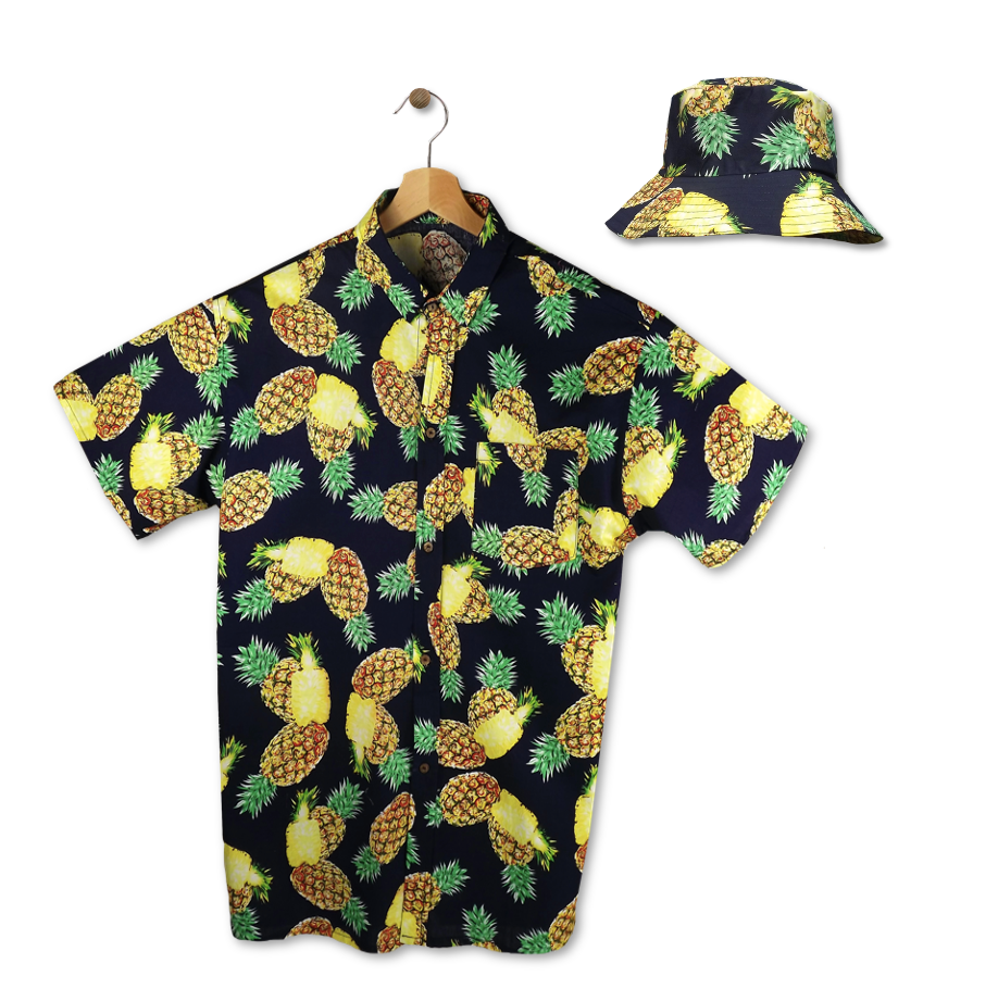 Thumbnail: Mens Festival, Mens Rave Outfit - Sharp Pineapple Shirt + Bucket Hat