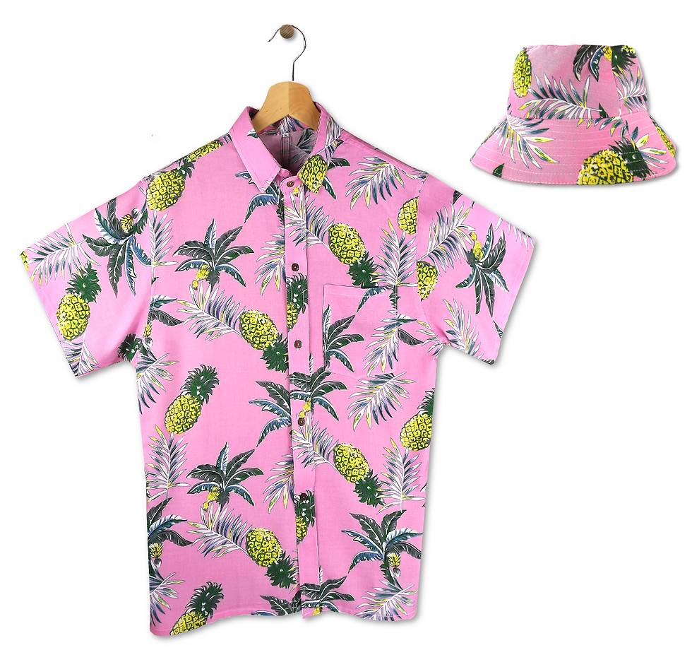 Thumbnail: Mens Festival, Mens Rave Outfit - Pink Pineapple Shirt + Bucket Hat