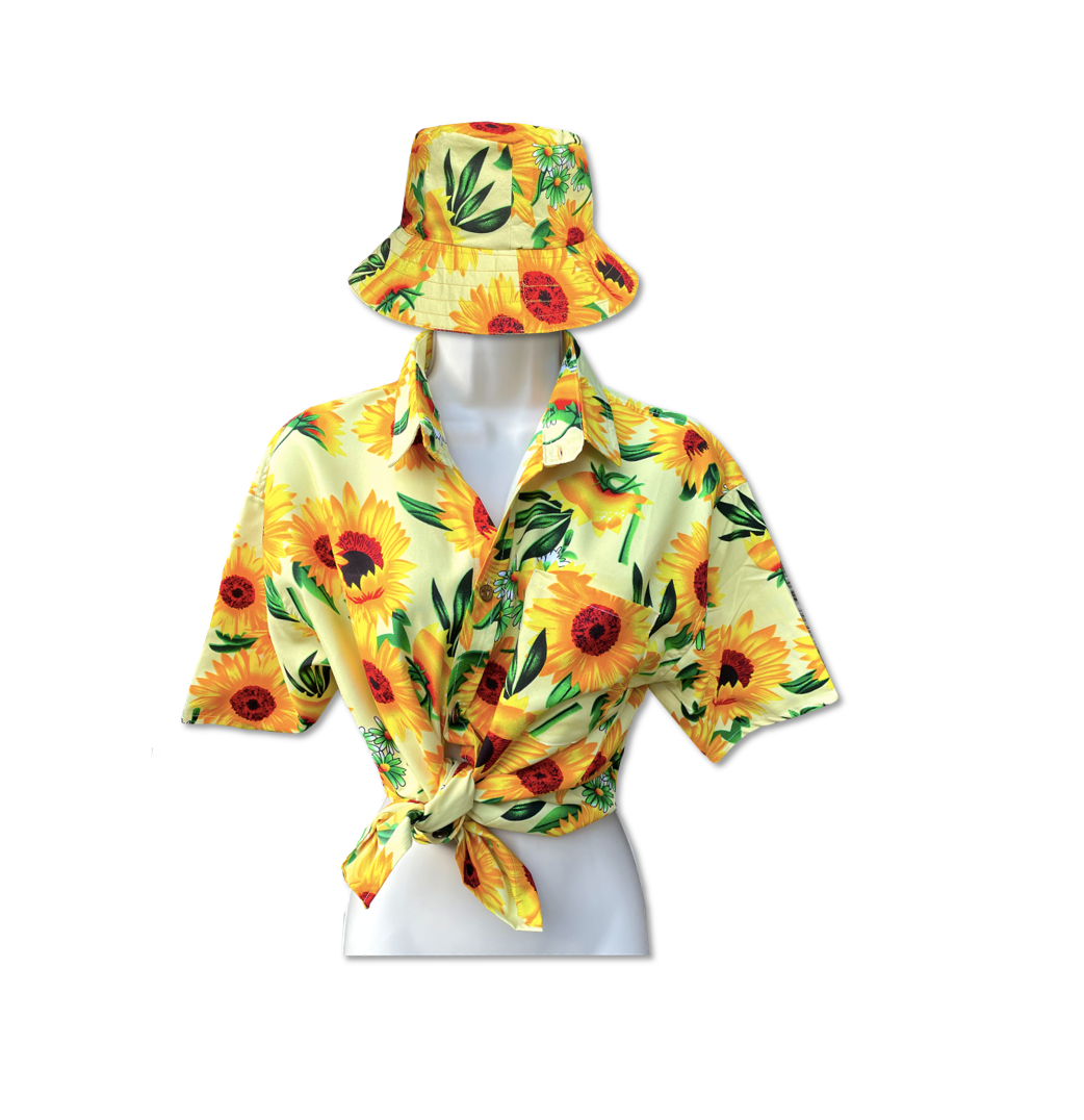 Boyfriend Cream Sunflower  Rave Festival Hawaiian Shirt + Hat