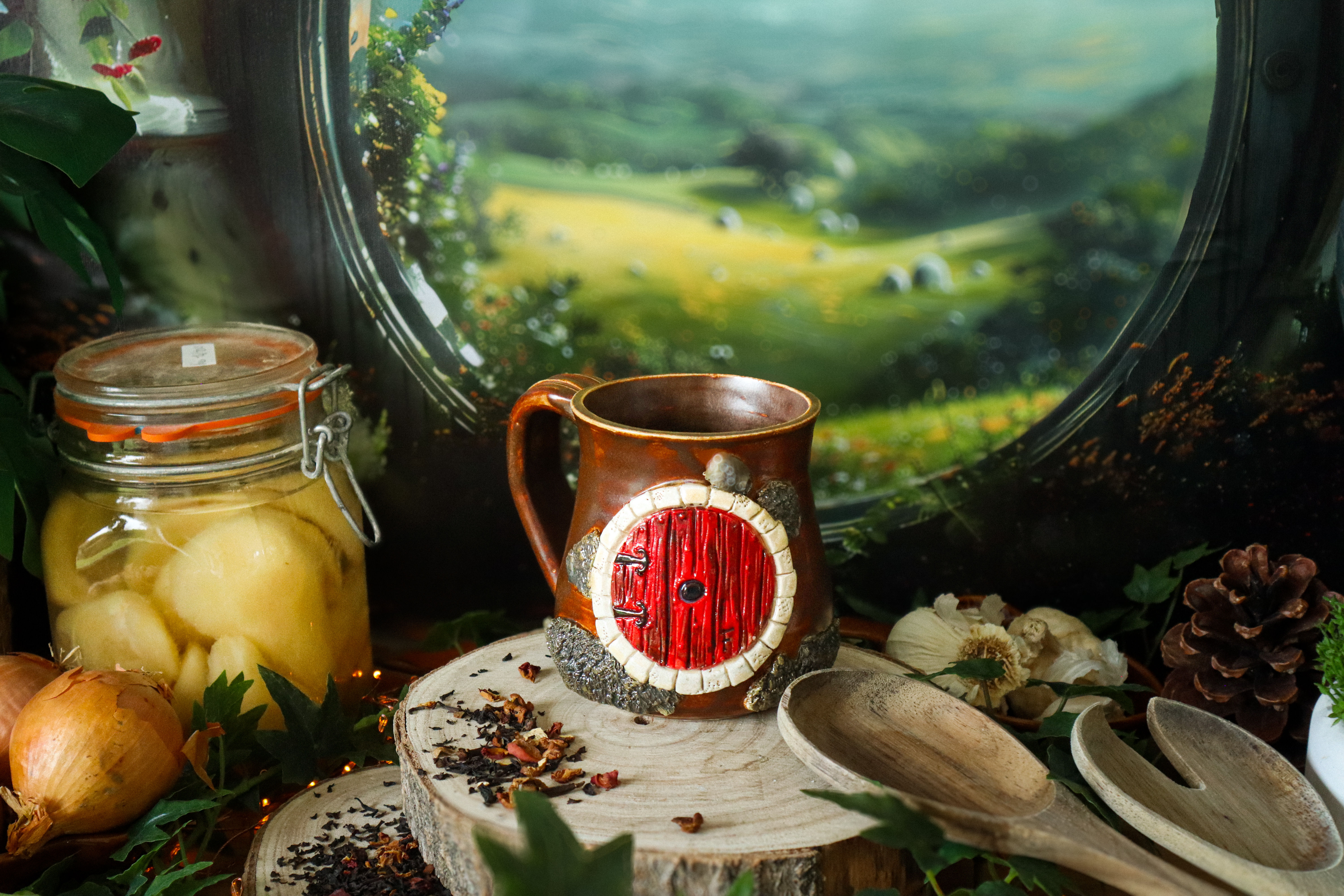 Tasse en grès hobbit « boutique de Mme Poussfeuille »