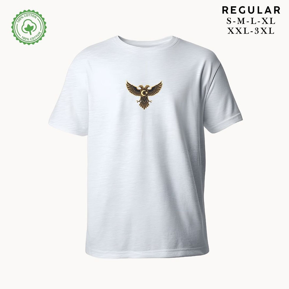 Küçük resim: Çift Başlı Kartal Baskılı Tişört- Türk Motifli Pamuklu Unisex Tshirt